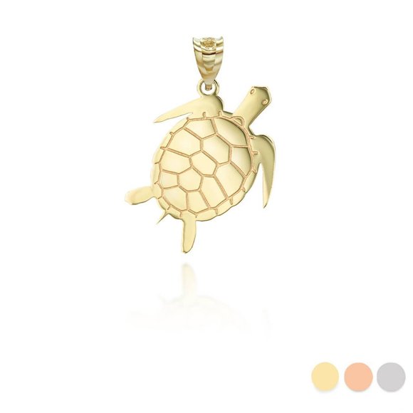 Solid 14K Gold Turtle Pendant - Yellow, Rose, or White